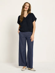 Draped V-Neck Top - Midnight Blue