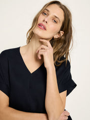 Draped V-Neck Top - Midnight Blue