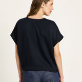 Draped V-Neck Top - Midnight Blue