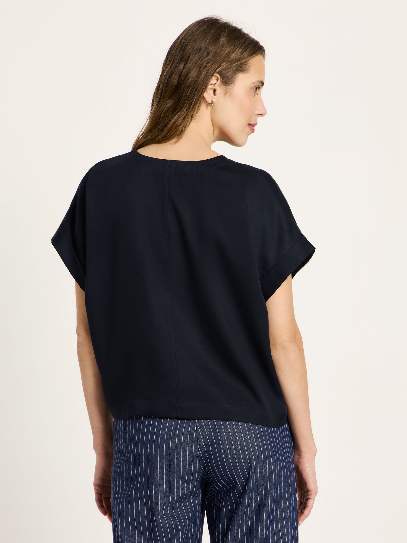 Draped V-Neck Top - Midnight Blue