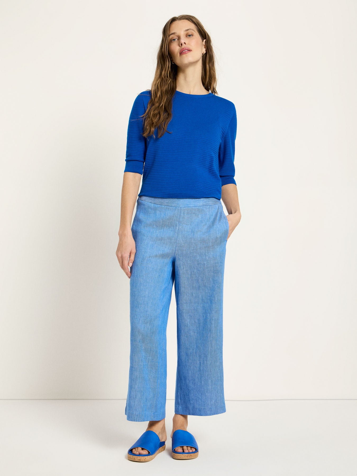 Linen & Organic Cotton Wide-Leg Culottes - Sky Blue