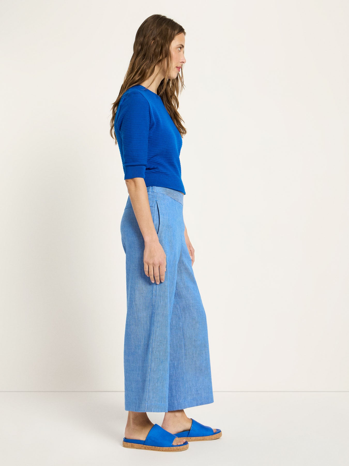 Linen & Organic Cotton Wide-Leg Culottes - Sky Blue