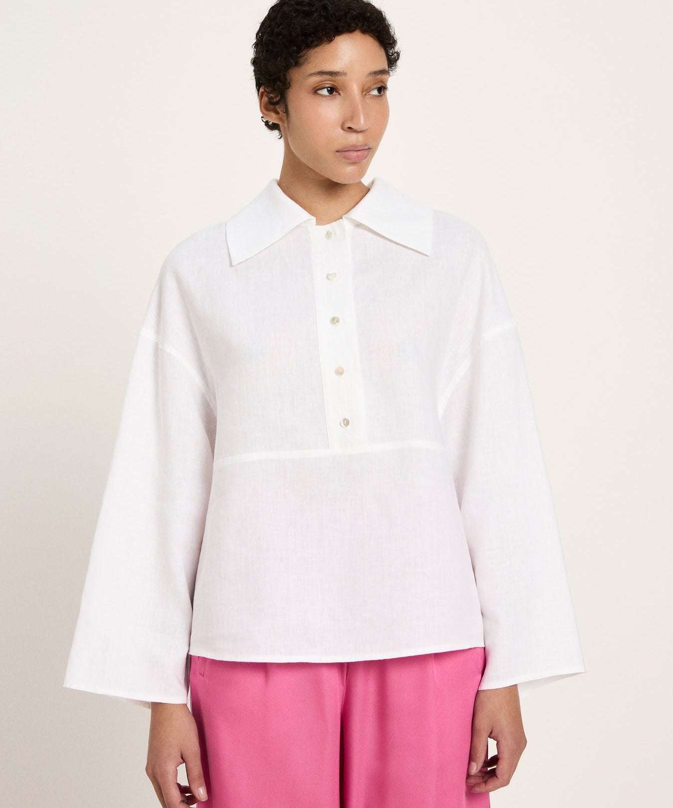 LANIUS Oversized Blouse (GOTS) in white – organic linen, 99things.ch