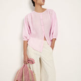 Gathered Ramie Blouse — Powder Pink