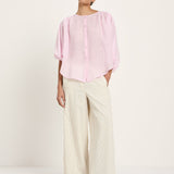 Gathered Ramie Blouse — Powder Pink