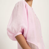Gathered Ramie Blouse — Powder Pink