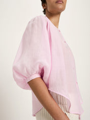 Gathered Ramie Blouse — Powder Pink