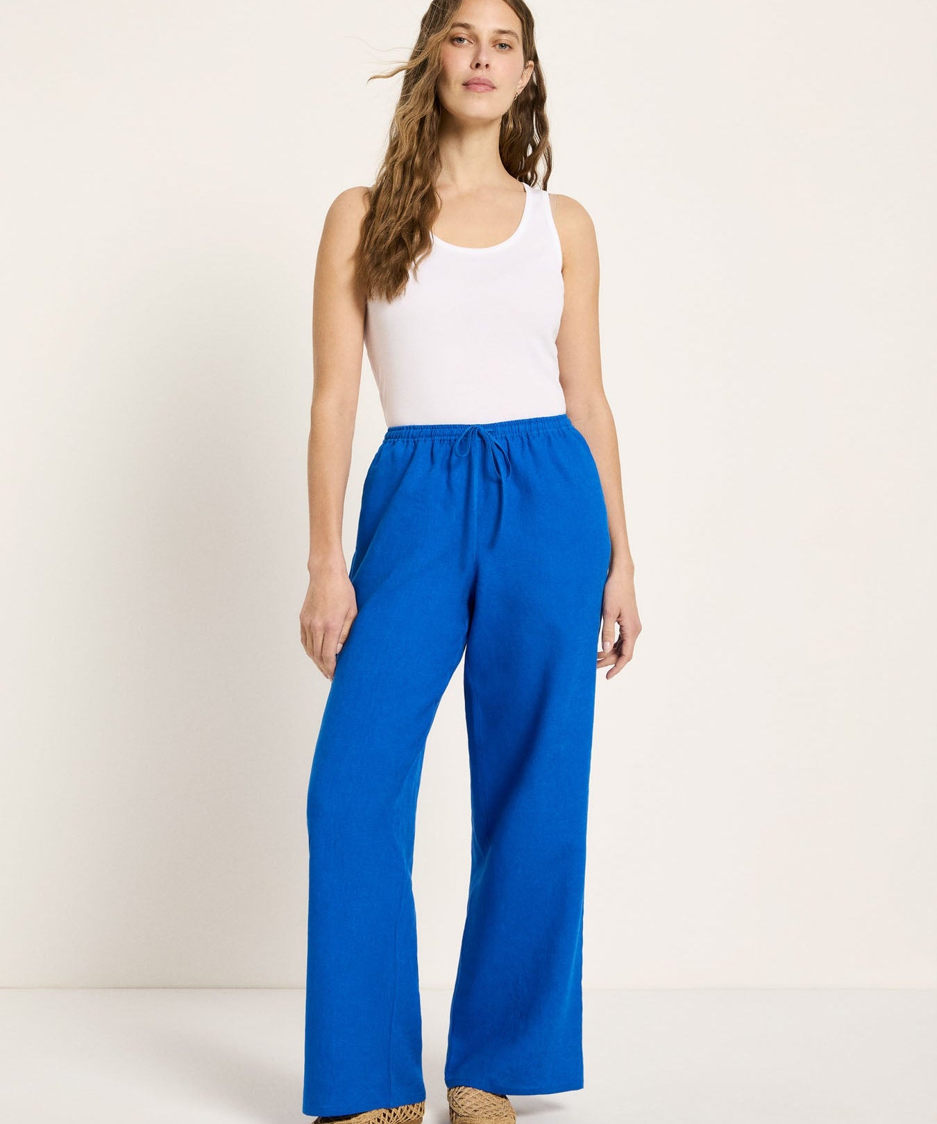 LANIUS Drawstring Trousers (GOTS) in lapis blue – organic linen, 99things.ch