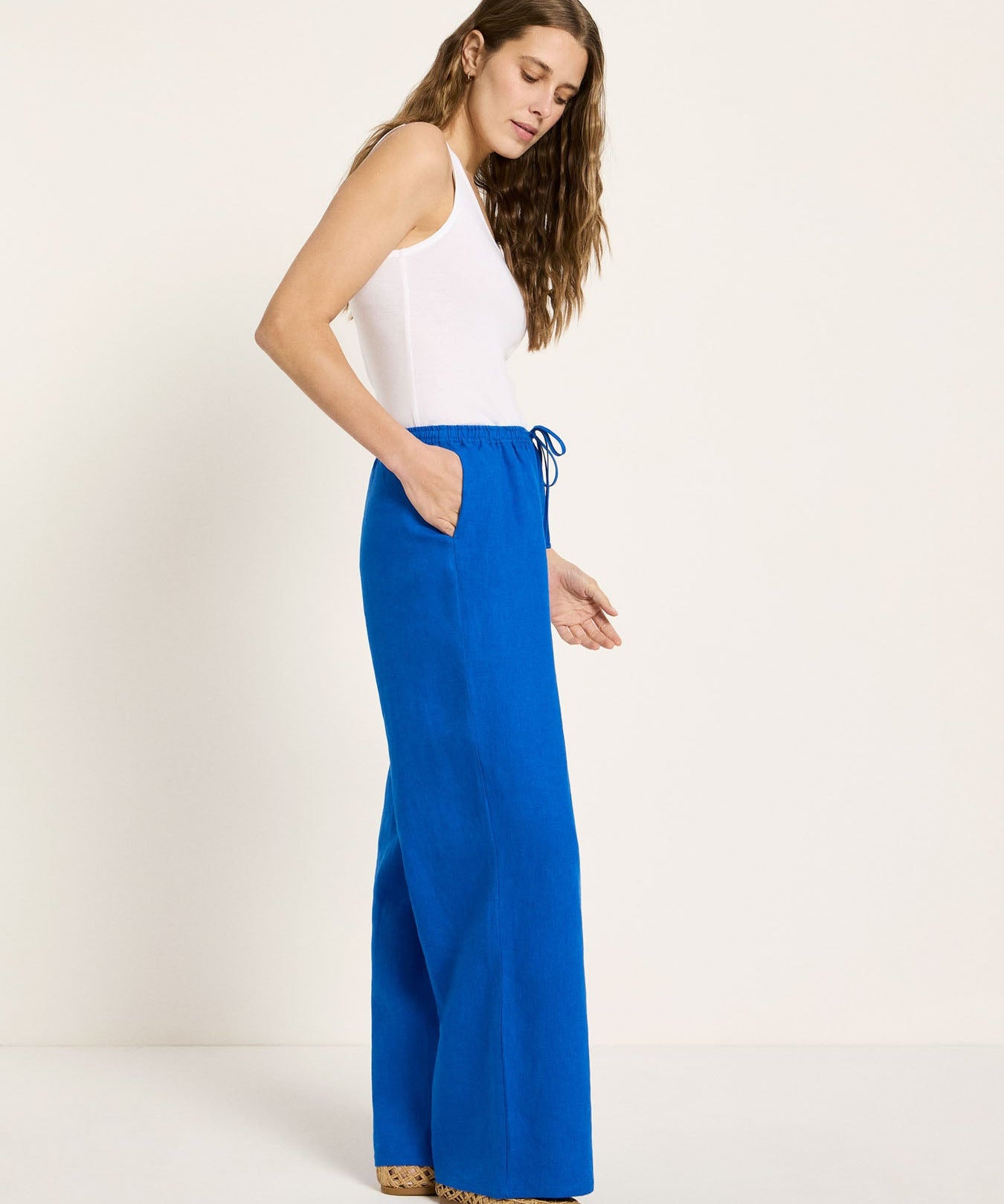LANIUS Drawstring Trousers (GOTS) in lapis blue – organic linen, 99things.ch