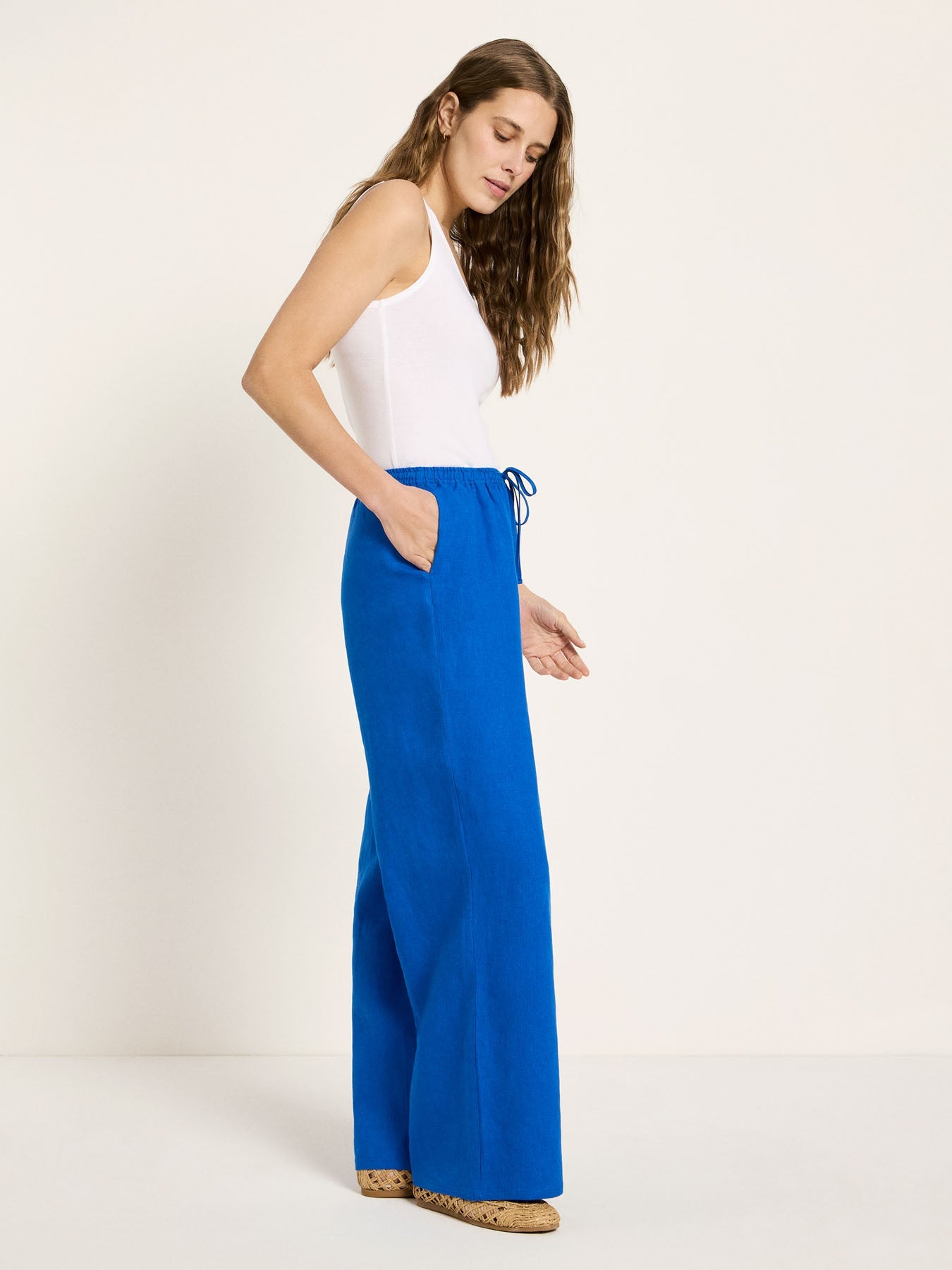 LANIUS Drawstring Trousers (GOTS) in lapis blue – organic linen, 99things.ch