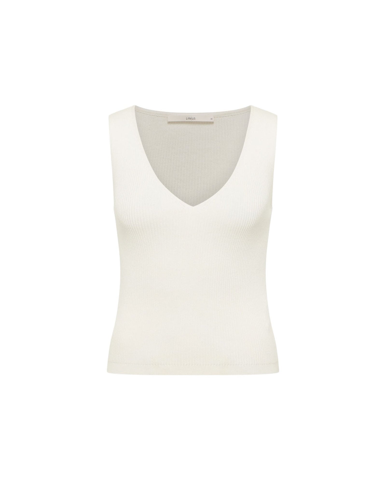 V-Neck Rib Knit Top - Off-White