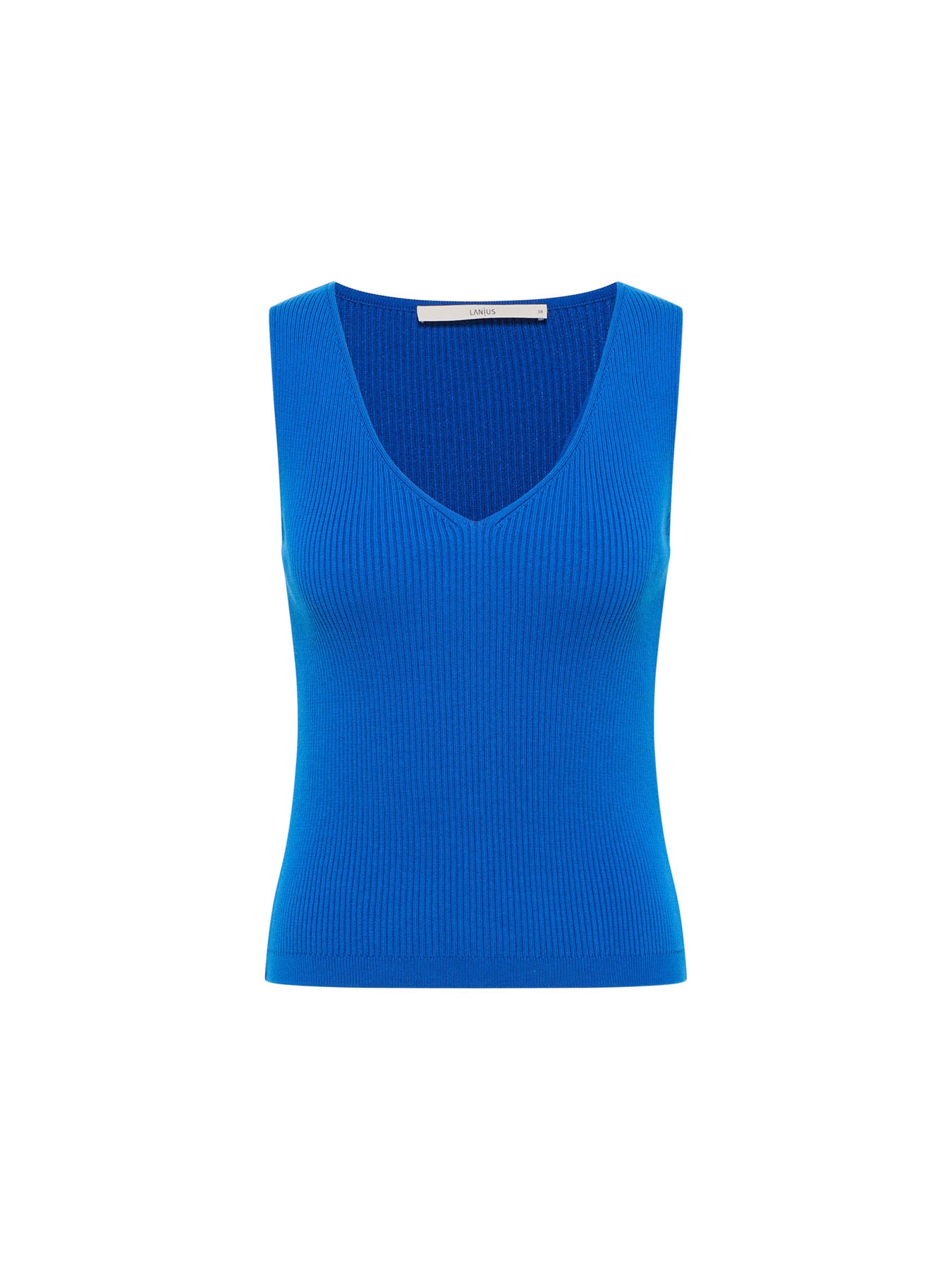 V-Neck Rib Knit Top - Lapis Blue