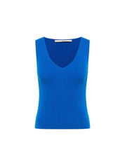 V-Neck Rib Knit Top - Lapis Blue