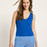 V-Neck Rib Knit Top - Lapis Blue