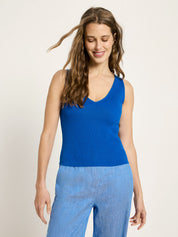 V-Neck Rib Knit Top - Lapis Blue