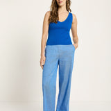 V-Neck Rib Knit Top - Lapis Blue