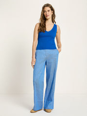 V-Neck Rib Knit Top - Lapis Blue