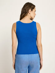 V-Neck Rib Knit Top - Lapis Blue