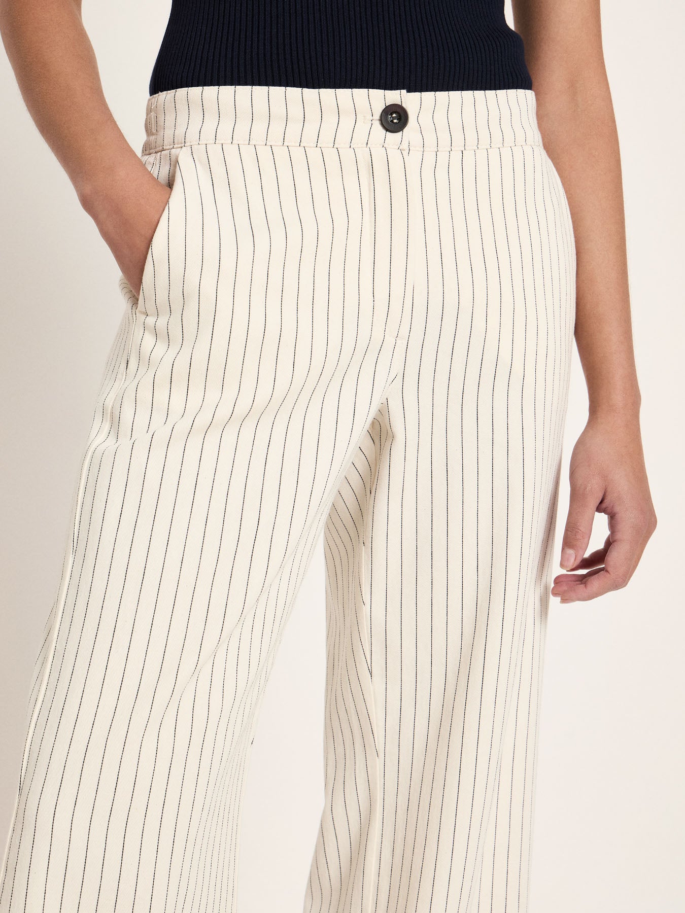 Pinstripe Marlene Trousers - Ecru & Black