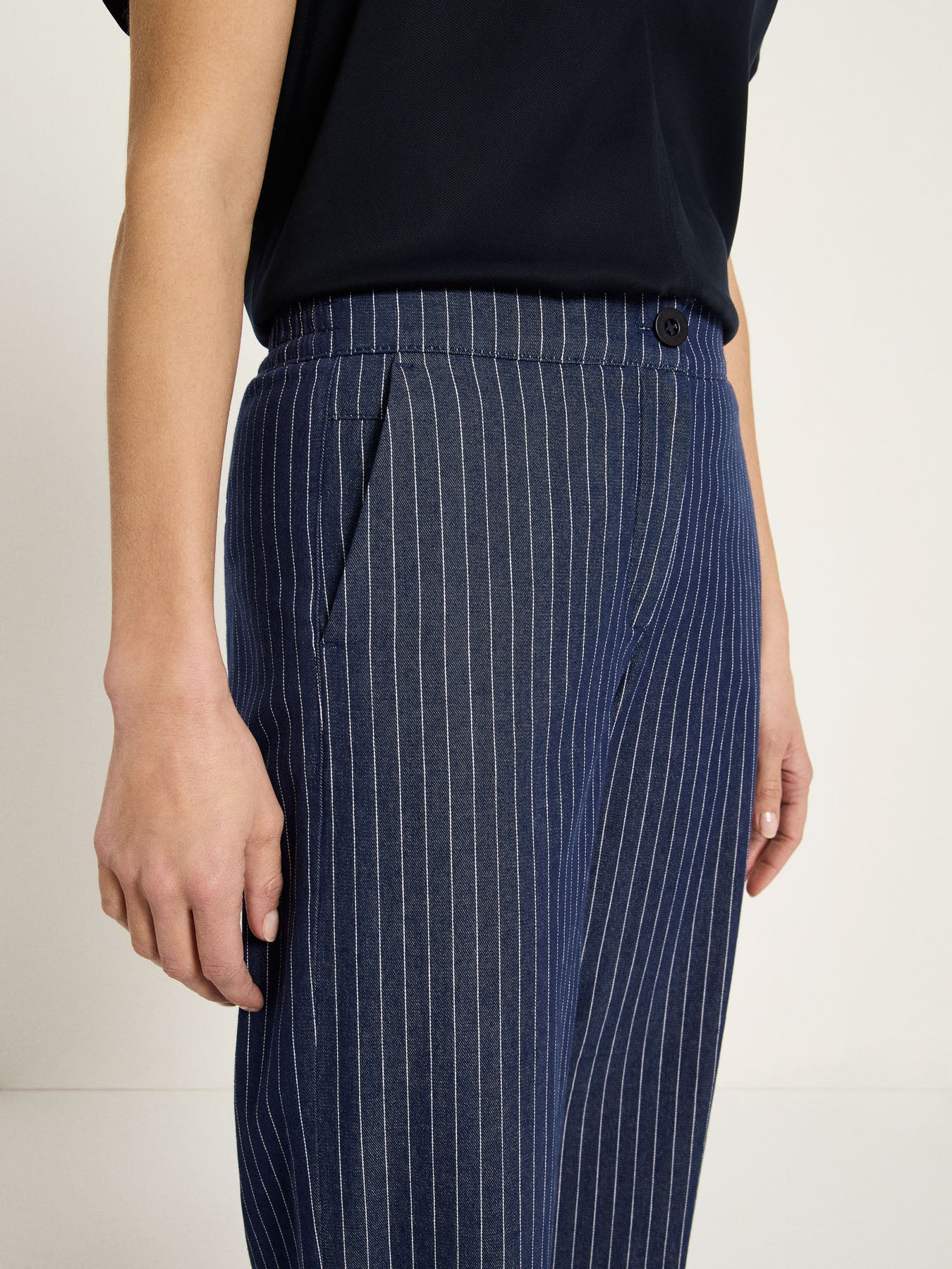 Marlene Pinstripe Trousers | Navy & White