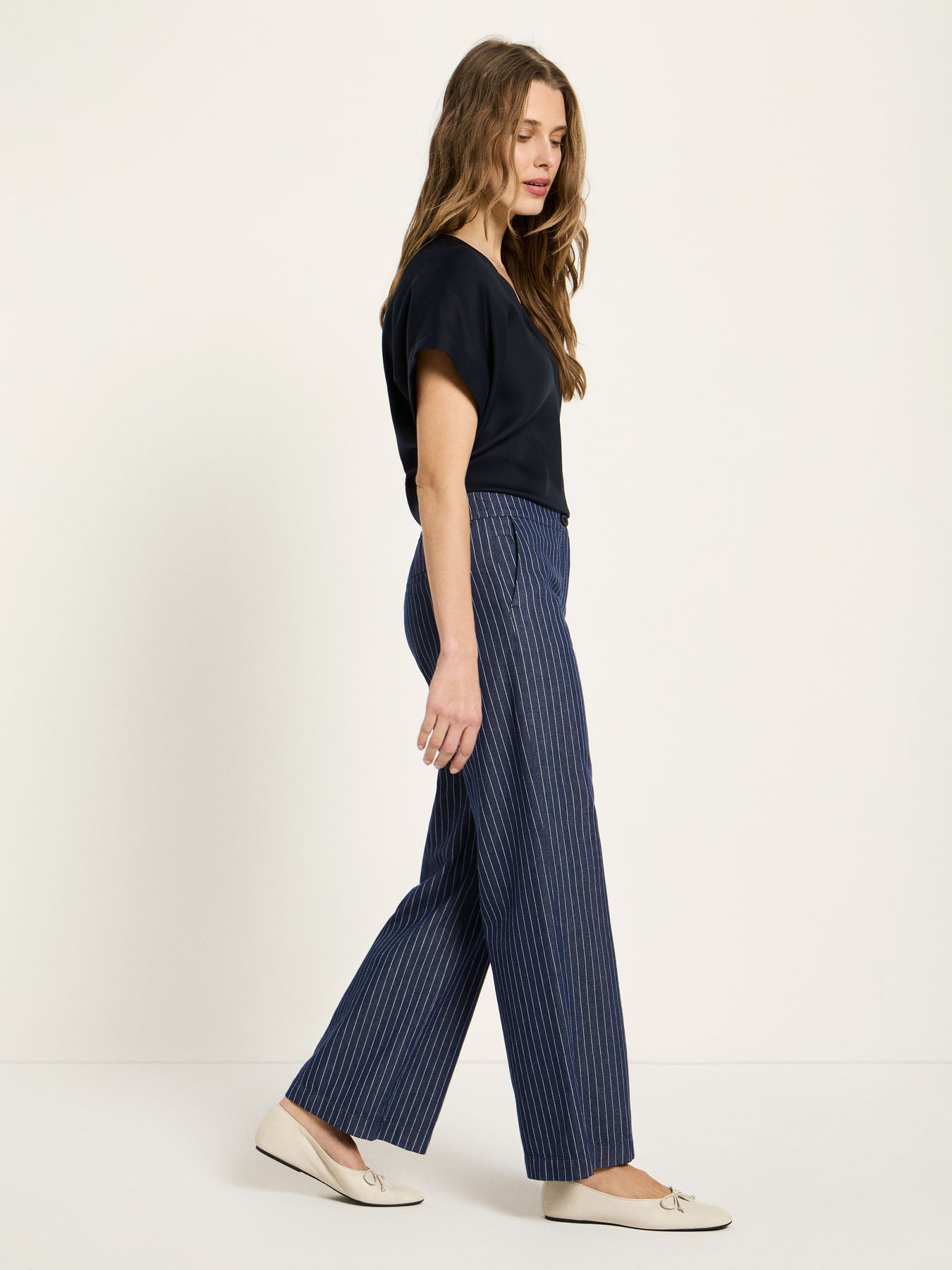 Marlene Pinstripe Trousers | Navy & White