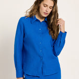 LANIUS Shirt Blouse (GOTS) in lapis – organic linen, 99things.ch