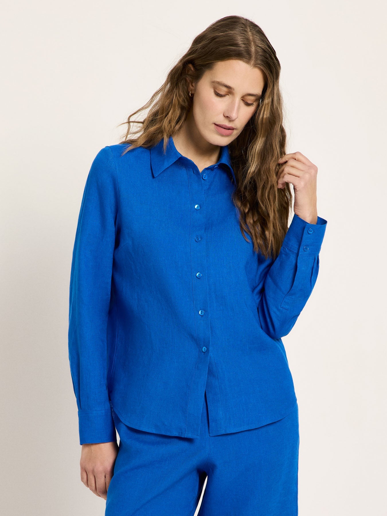 LANIUS Shirt Blouse (GOTS) in lapis – organic linen, 99things.ch