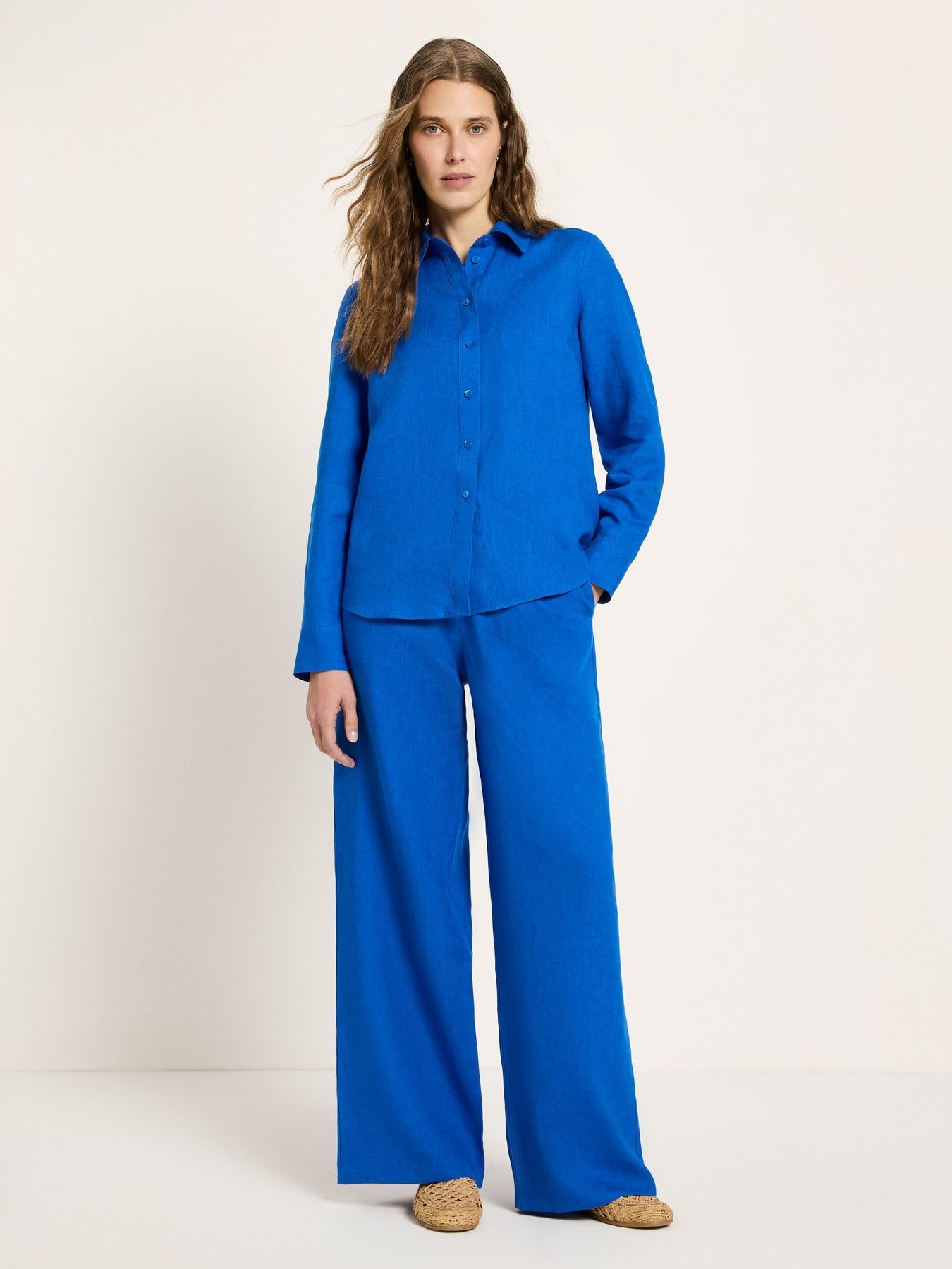 LANIUS Shirt Blouse (GOTS) in lapis – organic linen, 99things.ch