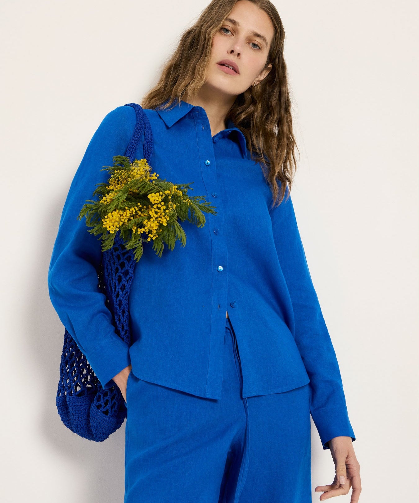 LANIUS Shirt Blouse (GOTS) in lapis – organic linen, 99things.ch
