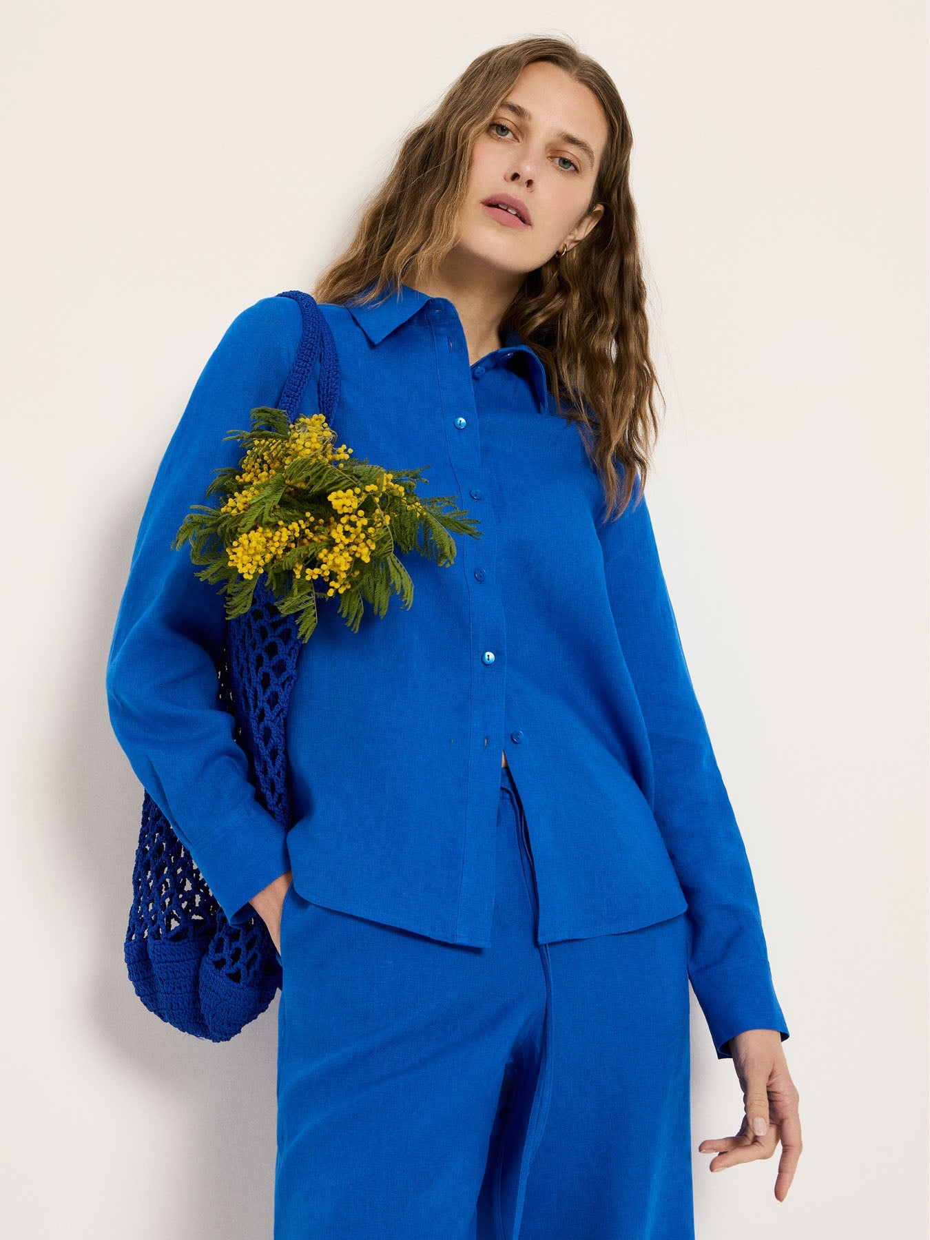 LANIUS Shirt Blouse (GOTS) in lapis – organic linen, 99things.ch