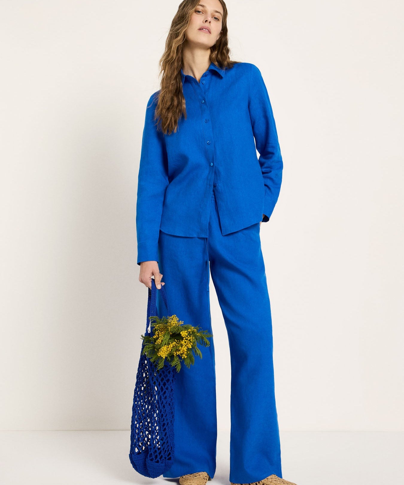 LANIUS Shirt Blouse (GOTS) in lapis – organic linen, 99things.ch