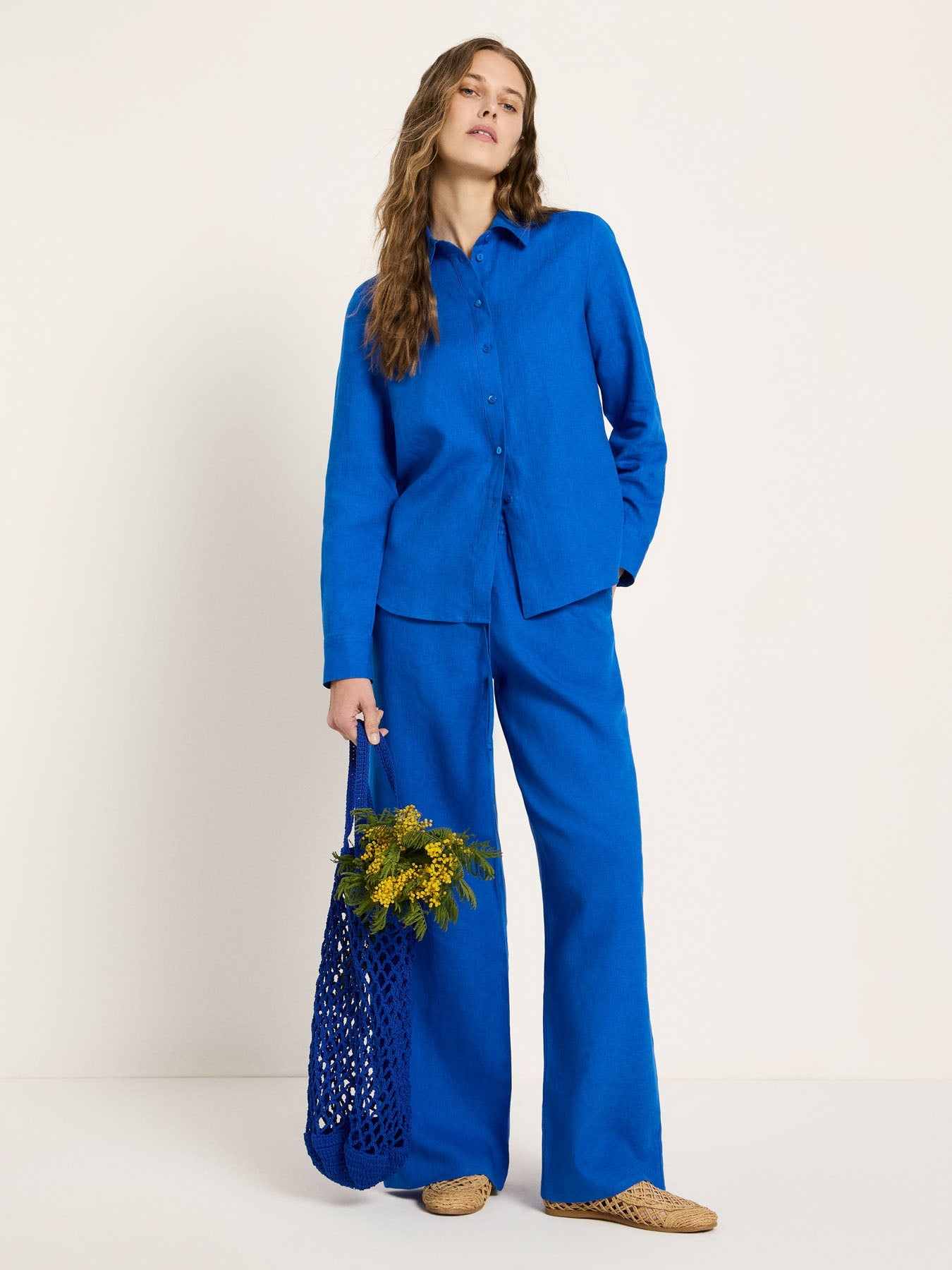 LANIUS Shirt Blouse (GOTS) in lapis – organic linen, 99things.ch
