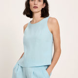 Organic Linen Sleeveless Top — Sky Blue
