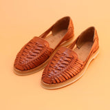Traditional handmade SAHUAYO huaraches braided in  natural brown leather by MEXAS