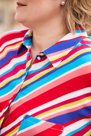 Colourful striped women's shirt, sustainable comes in sizes 34-50