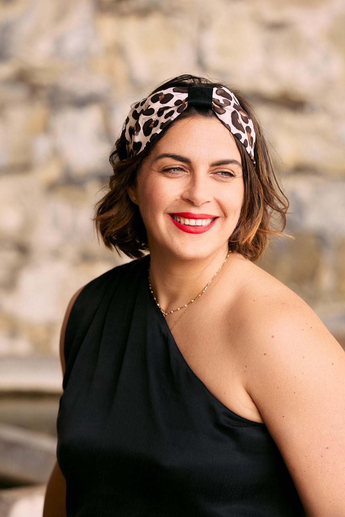 Woman wearing a leopard printed hairband