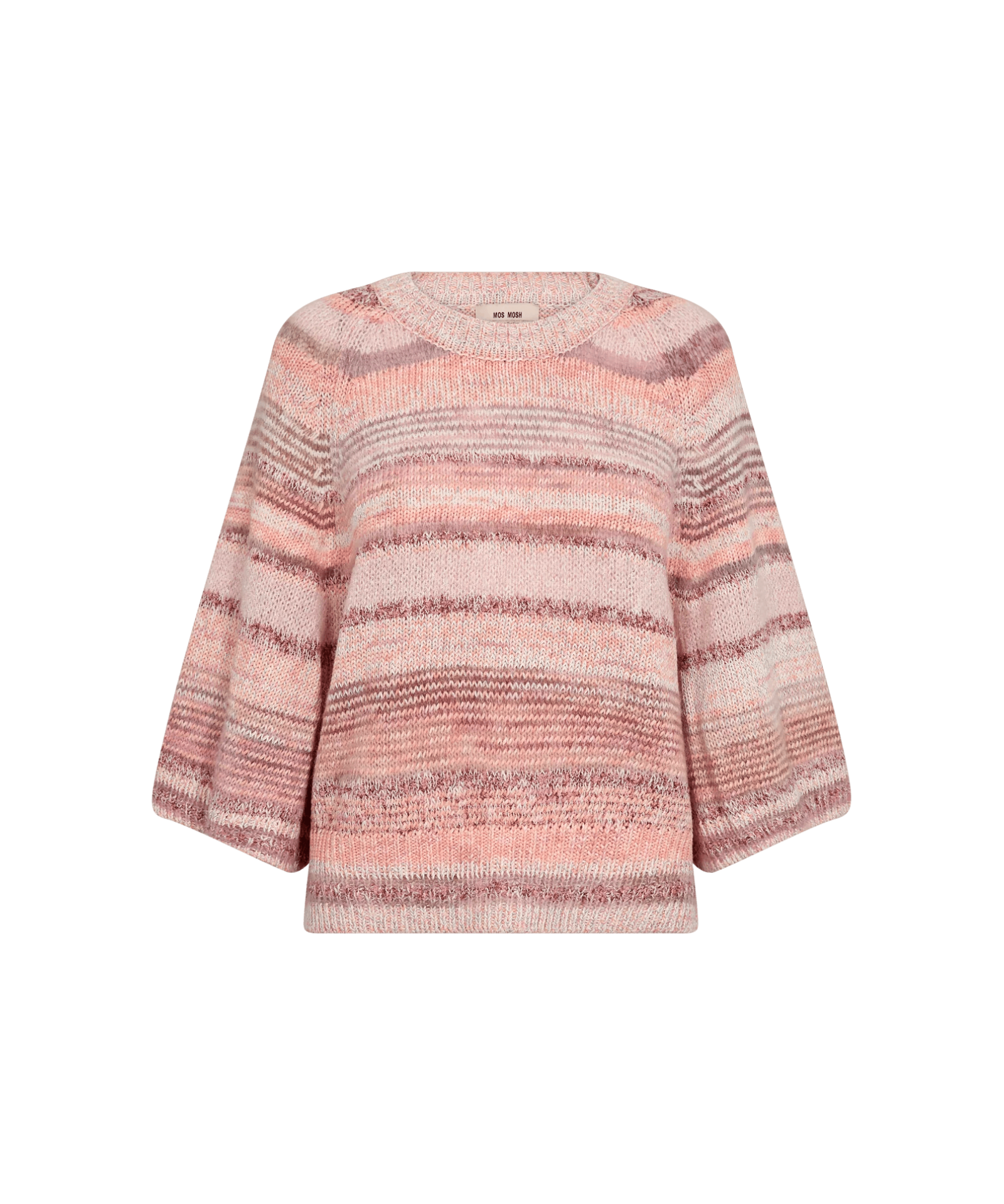 MMEdele Knit Pullover in Peachy laid flat, showcasing melange pattern and texture