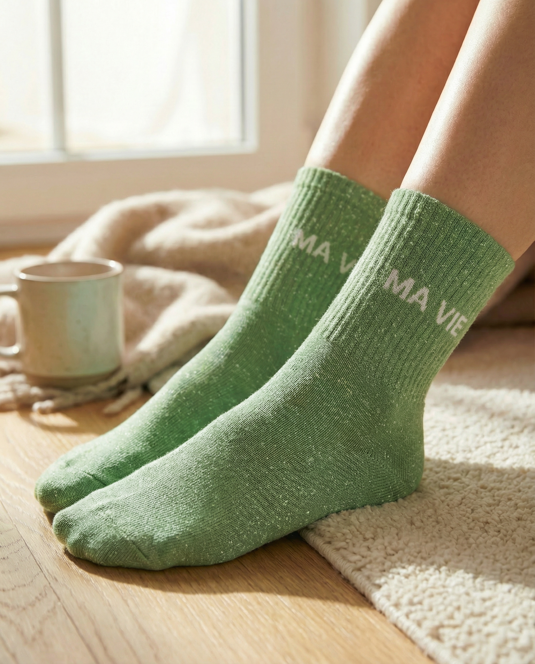 Ma Vie Glitter Message Socks - Almond Green Product vendor