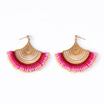 Mayana Designs Beaded Handwoven Flamenco Fan Earrings in Pink Ombre.