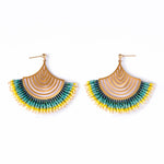 Mayana Designs Beaded Handwoven Flamenco Fan Earrings in Aqua – perfect for a bohemian summer look