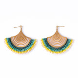 Mayana Designs Beaded Handwoven Flamenco Fan Earrings in Aqua – perfect for a bohemian summer look