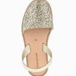 Gold Glitter Menorcan Sandals: Close-up of stylish gold glitter Menorcan sandals