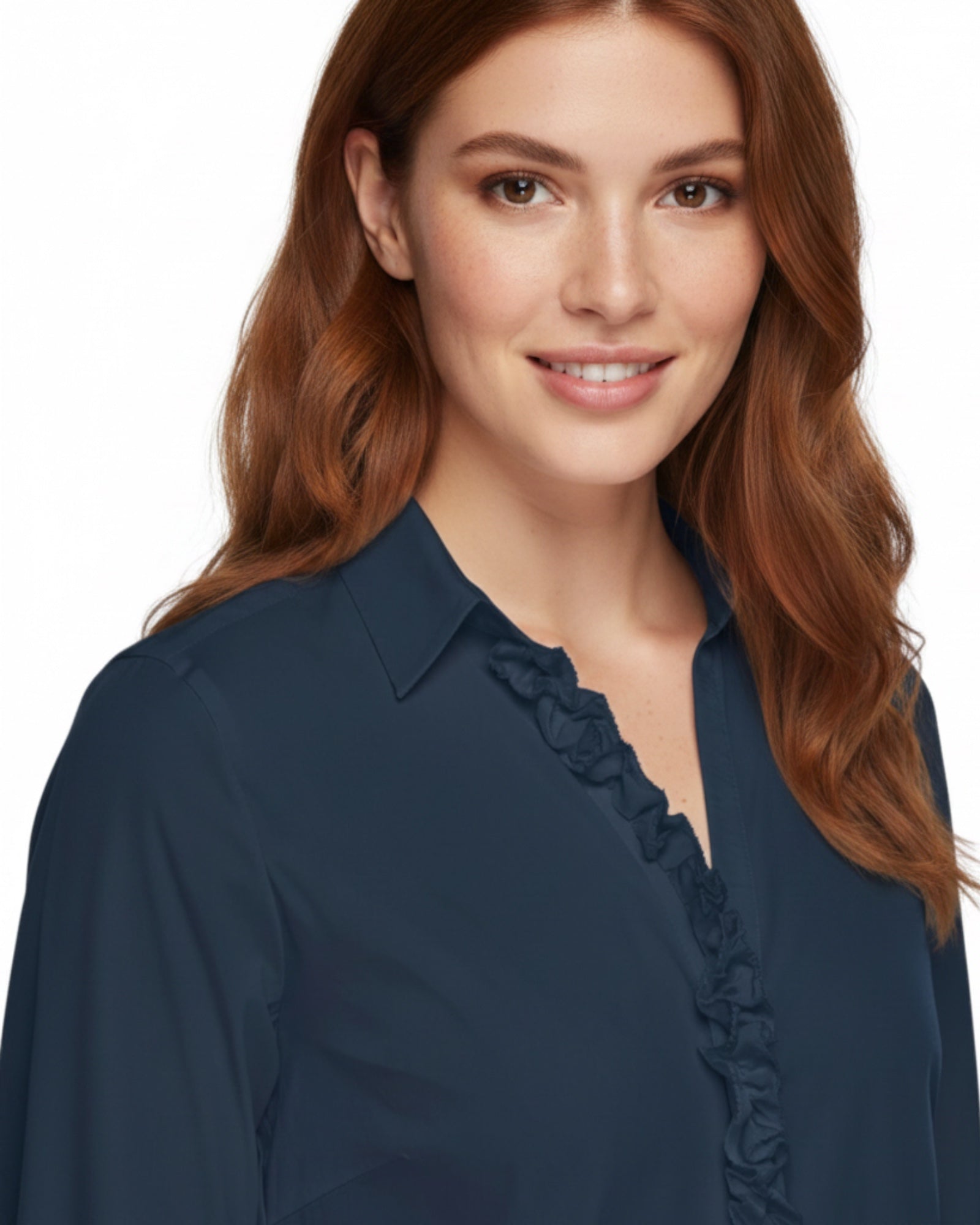 MMSybel Satin Ruffle Shirt – Navy