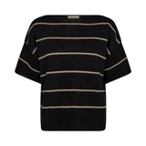 MOS MOSH MMArlen black striped paper knit top with boat neckline, organic cotton and paper fiber blend
