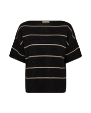 MOS MOSH MMArlen black striped paper knit top with boat neckline, organic cotton and paper fiber blend