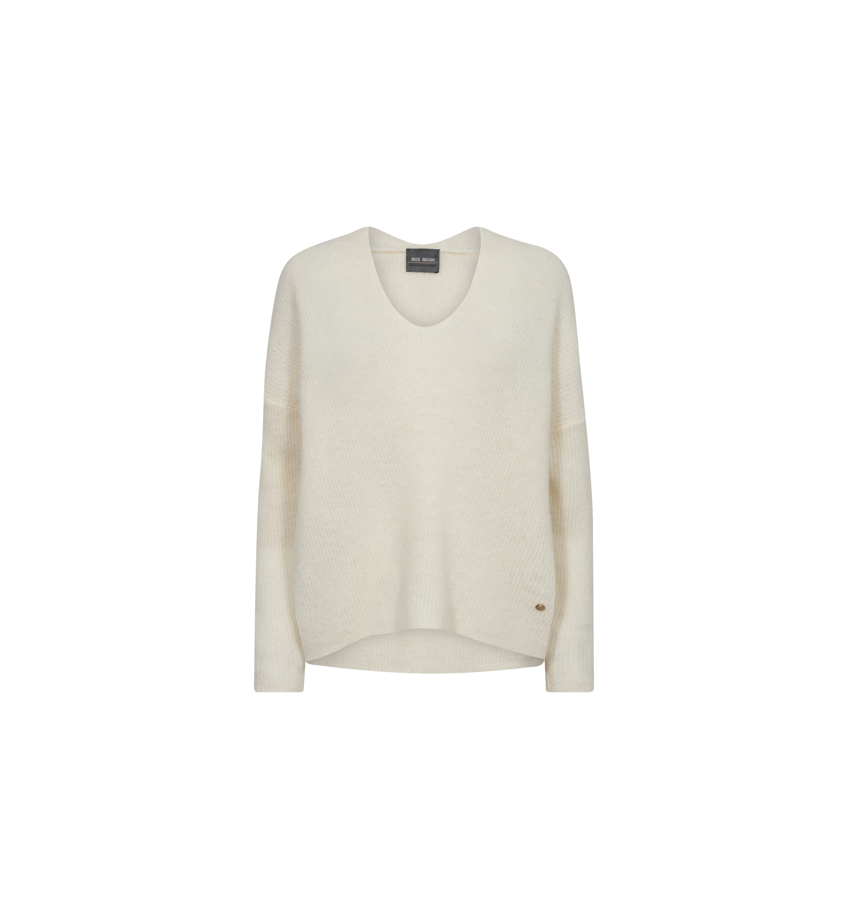 Mos Mosh Thora V-neck knit in ecru, front view – 99things.ch