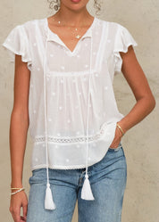 Front view of Navi short sleeve in white with relaxed fit