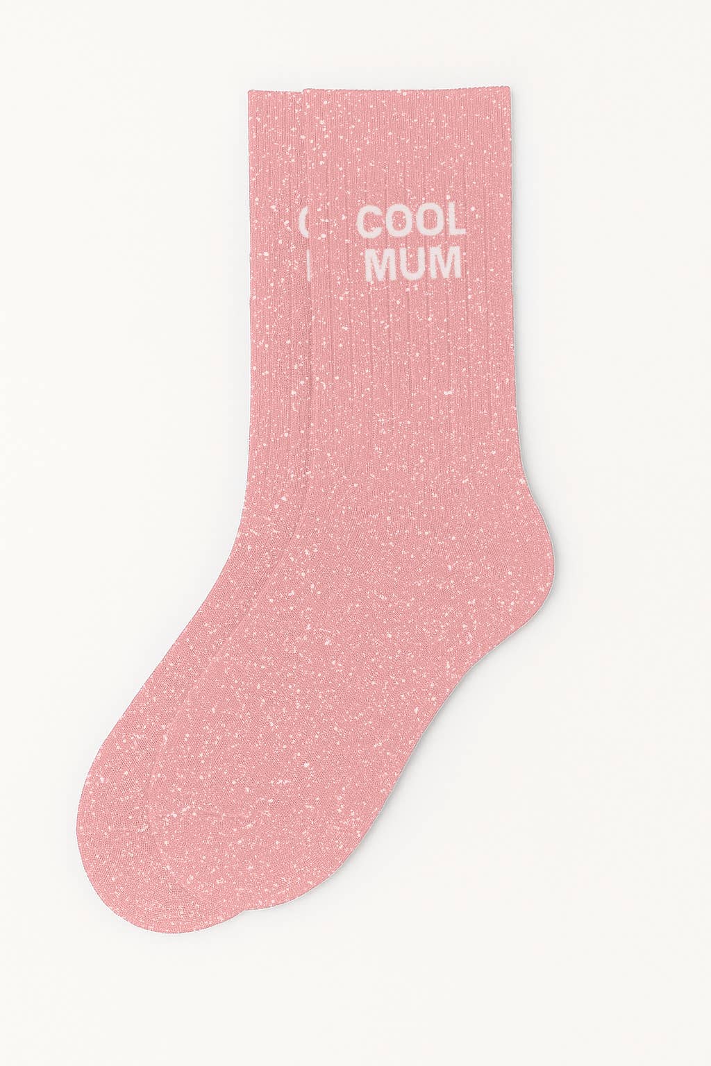 Pink of sparkly pink socks with 'Cool Mum' text in Jacquard. 