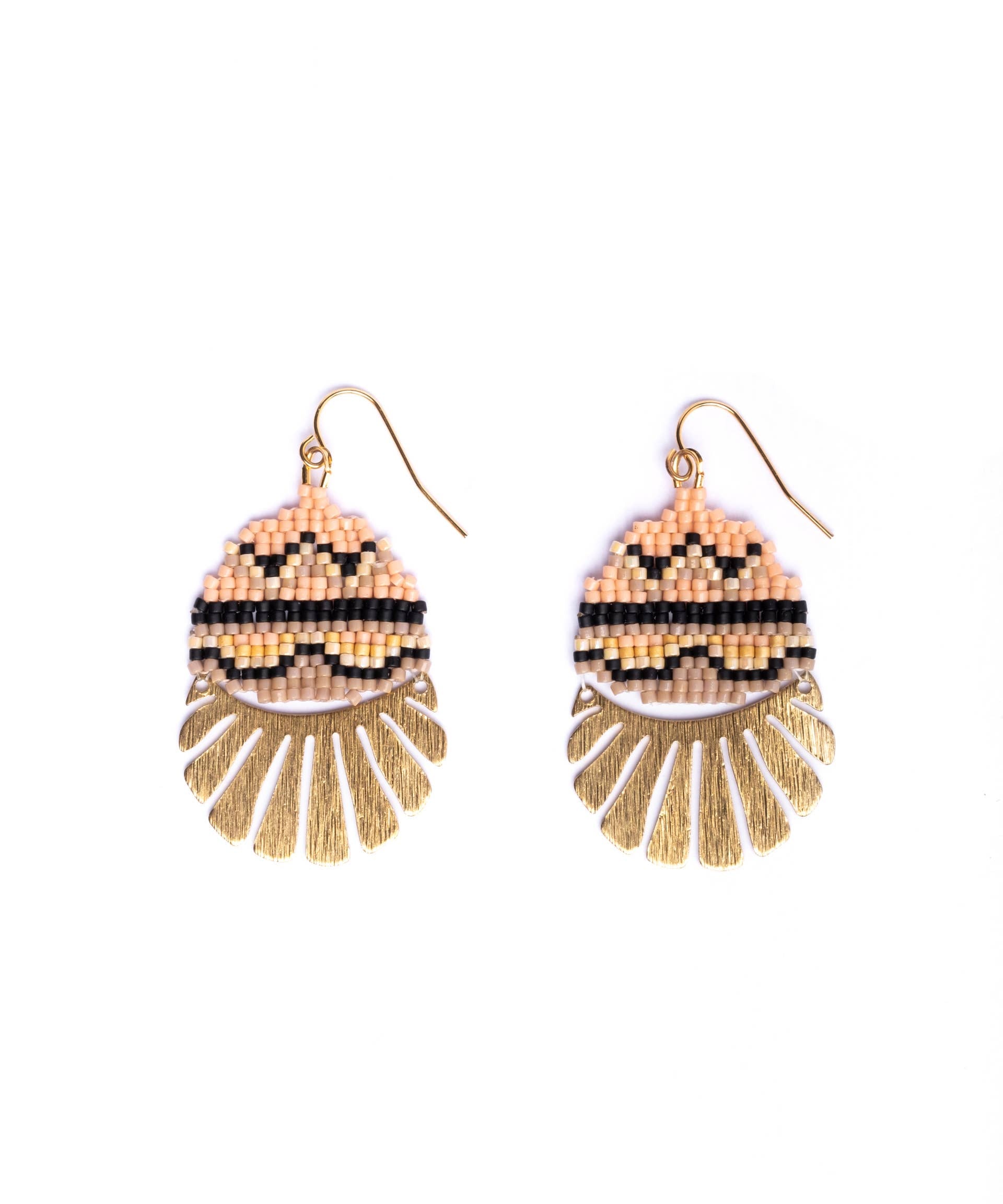 Mayana Designs Beaded Handwoven Santa Fe Drops in peach – showcasing the gentle tones and geometric design.