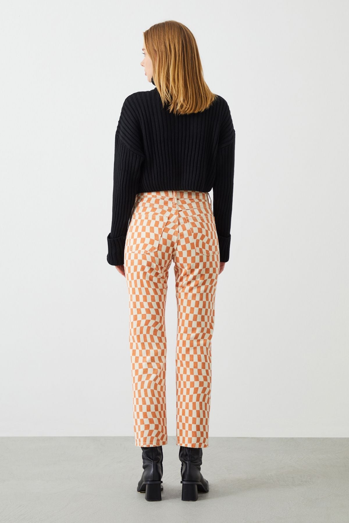 Orange Checkered Pants by Sustainable Jeans Brand Ra Denim